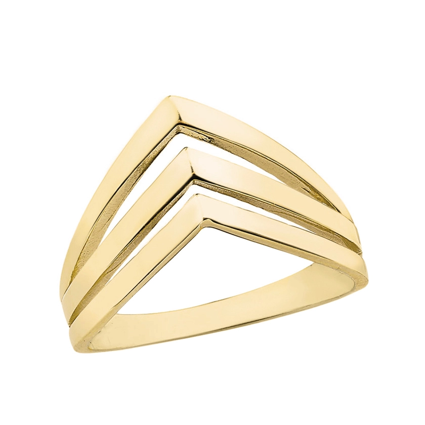 Solid Gold 3-Row Chevron Band  V Ring (Available in Yellow/Rose/White Gold)