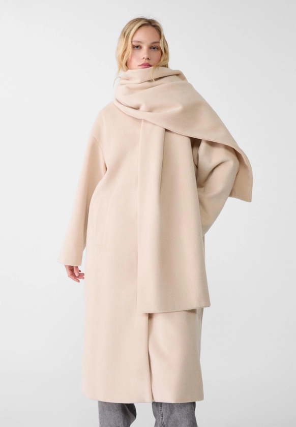 Long coat with scarf - Women's Jackets | Stradivarius Italy