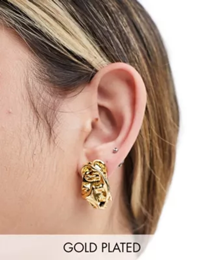 ASOS DESIGN 14k gold plated stud earrings with molten texture detail | ASOS
