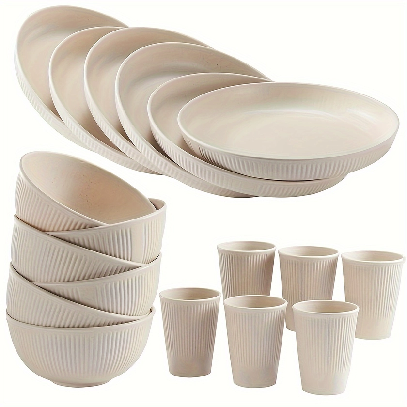 18pcs/set Wheat Straw Dinnerware Sets Unbreakable Reusable Dinnerware Set Kitchen Cups Plates And Bowls Sets Dishwasher Microwave Safe