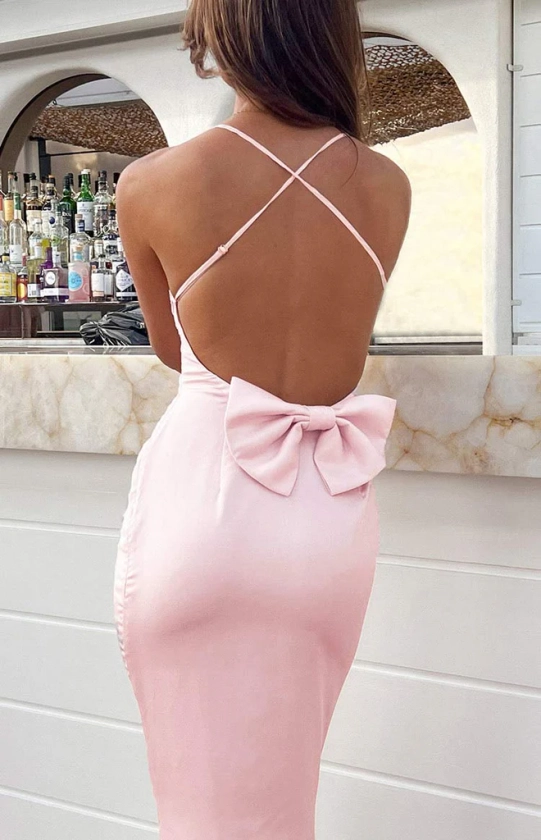 Party Girl Pink Satin Maxi Dress