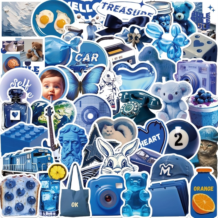 50pcs Dark Blue Cool Graffiti Stickers For Decorating Guitars, Laptops, *, Helmets, Skateboards, Cups, Mobile Phone Cases, Fashionable DIY Wat