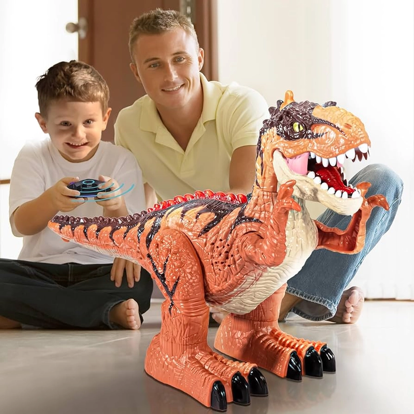 TEMI Remote Control Dinosaur Toy with Water Mist Spray for Kids, Electric Realistic RC T-rex with Light Sounds, Stunt Tyrannosaurus Gift for Boys and Girls 3 4 5 6 7 Years