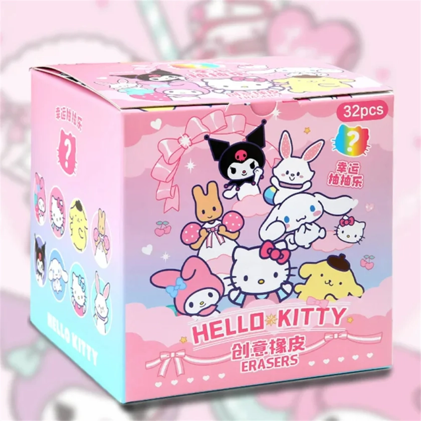 Sanrio Cartoon Gum Rubber 32 Stuks Kawaii Studenten Briefpapier Kuromi Hello Kitty 3d Gum Schoon Gereedschap School Kinderen Geschenken