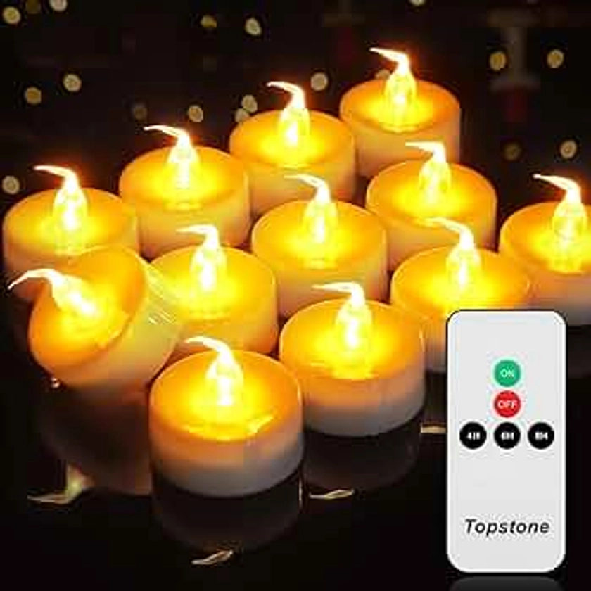 Topstone Led Candles with Remote and Timer,Warm Yellow Flameless Candles,Big Capacity Battery Operated Tea Light,Best for Wedding and Festival Decoration,Pack of 12,Yellow Light Color