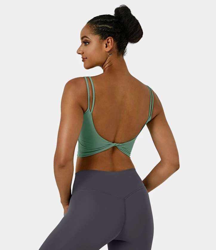 Women’s Double Straps Backless Twisted Cropped Yoga Tank Top - Halara 