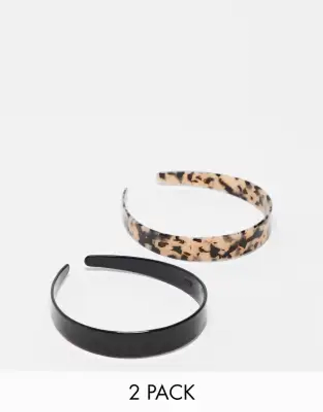 ASOS DESIGN pack of 2 alicebands in milky tort and black | ASOS