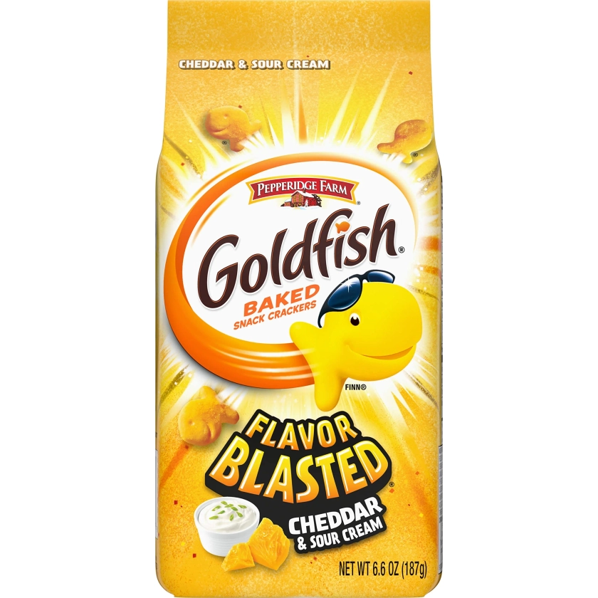 Goldfish Flavor Blasted Cheddar YPF5 and Sour Cream Crackers, Snack Crackers, 6.6 oz bag