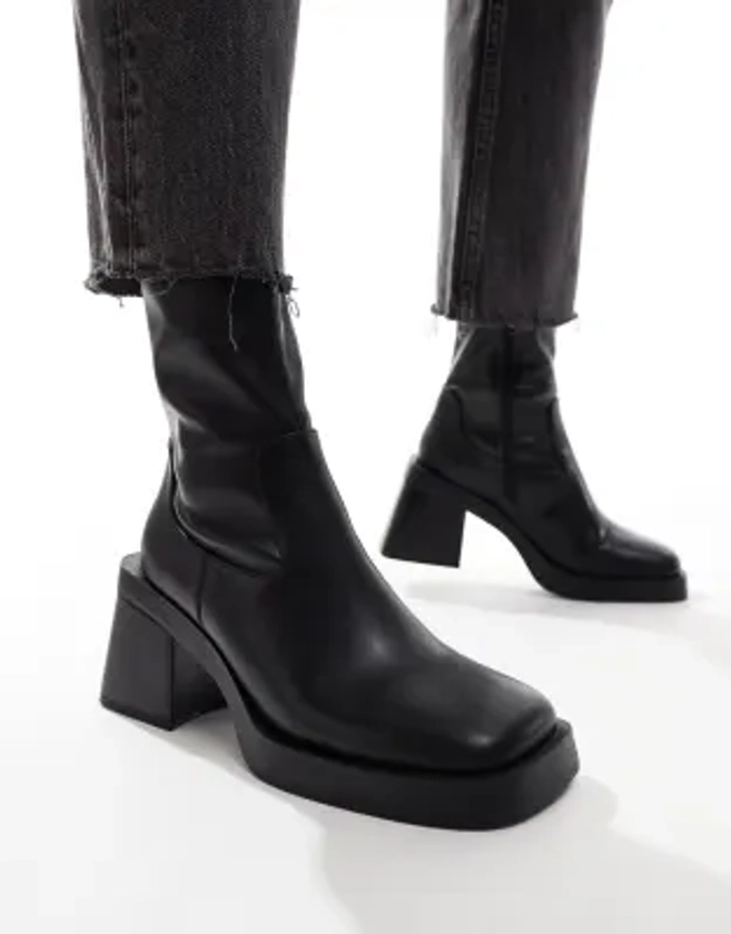 ASOS DESIGN - Rome - Bottes à bout carré avec semelle plateforme et talon mi-haut - Noir | ASOS