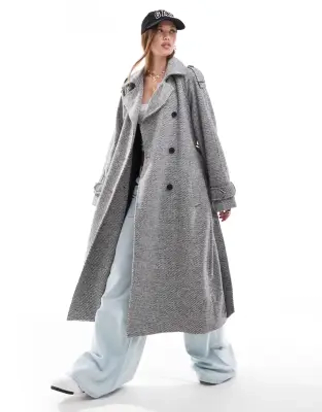 ASOS DESIGN - Trench-coat élégant en imitation laine - Poivre et sel