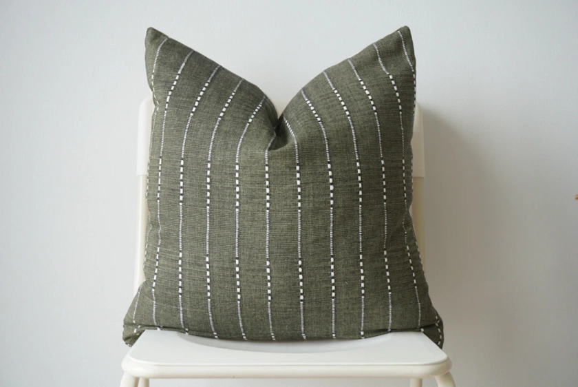 Olive Green Striped Pillow, Green Pillow, Home Decor, Decorative Pillow, Christmas Decor