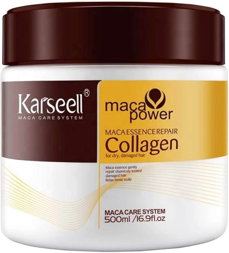 KARSEELL Masque Capillaire pour une réparation en Profondeur, Hydratation Intense des Cheveux Secs et Abîmés, Lissage 500ml.