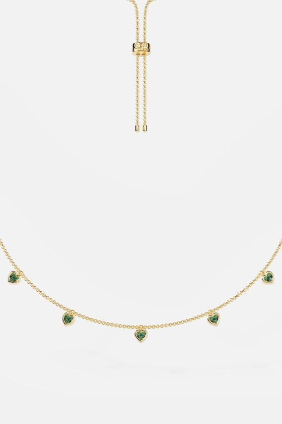 Collier Ajustable Cœur Vert et Blanc