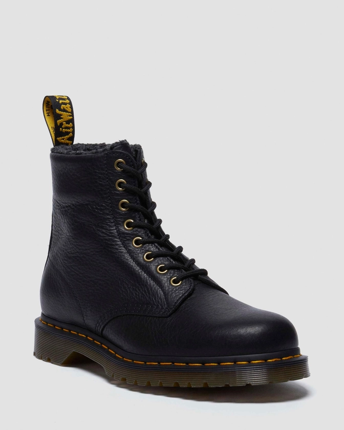 1460 Faux Fur Lined Grizzly Leather Lace Up Boots in Black | Dr. Martens