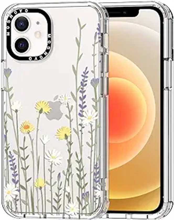 MOSNOVO for iPhone 12 Mini Case, [Buffertech 6.6 ft Drop Impact] [Anti Peel Off] Clear Shockproof TPU Protective Bumper Phone Cases Cover with Wild Meadow Design for iPhone 12 Mini