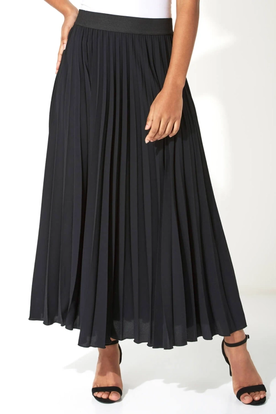 Pleated Maxi Skirt in Black - Roman Originals UK