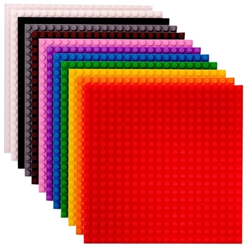 Strictly Briks Classic Stackable Baseplates, For Building Bricks, Bases for Tables, Mats, Rainbow Colors, 12 Pack, 6x6 Inches