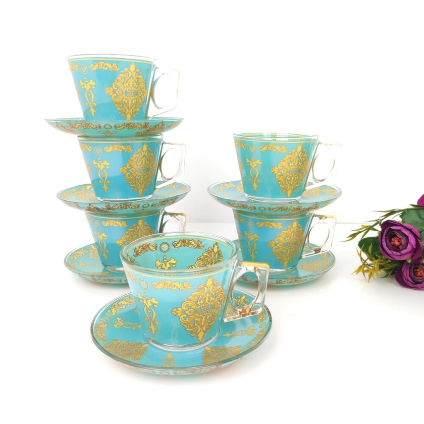 Sema Turquoisse Color Glass Mug Set For Six Person
