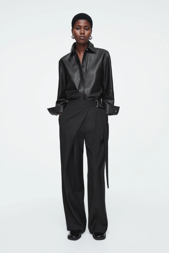 BELTED WRAP-FRONT WOOL TROUSERS