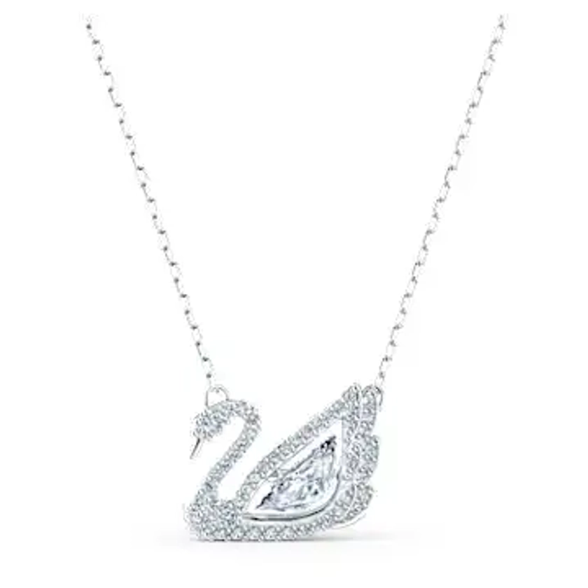 Swan necklace, Swan, White, Rhodium plated