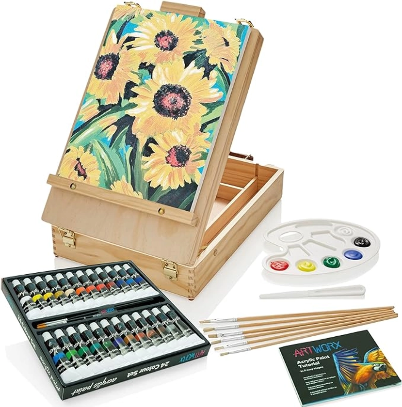Artworx Painting Set for Adults - Box Easel - Portable Table Top Easel - Kit Includes 2 x Canvasses, 24 x Paints & 6 Brushes - Canvas Painting Set : Amazon.co.uk: Home & Kitchen