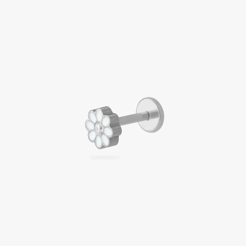 Titanium Enamel Daisy Flatback Stud