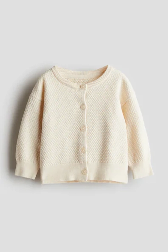 Pattern-knitted cotton cardigan
