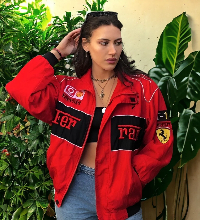 Red Ferrari F1 Jacket, Embroidered Racing Jacket - Formula 1 Vintage Jacket, Vintage Unisex Racing Jacket, Y2K 90s Racing Fan Gift, F1 Merch