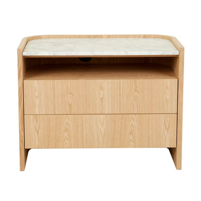 Elsie Two Drawer Bedside - White Marble - Natural Ash