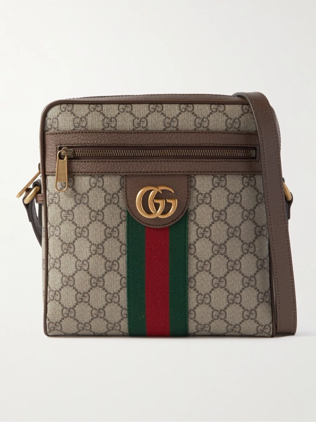 GUCCI Ophidia Leather-Trimmed Monogrammed Coated-Canvas Messenger Bag