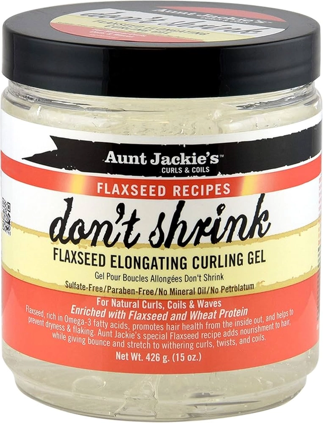 Amazon.com : Aunt Jackie's Flaxseed Recipes Don't Shrink Elongating Hair Curling Gel for Natural Curls, Coils and Waves, Helps Prevent Dryness and Flaking, 15 oz : Beauty & Personal Care