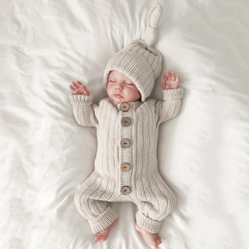 2PCS Comfy Solid Color Knitted Long Sleeve Baby Jumpsuit