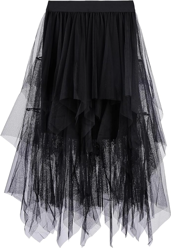 Women Tulle Skirts Layered Tutu Skirt Midi Length Elastic High Waist A Line Skirt