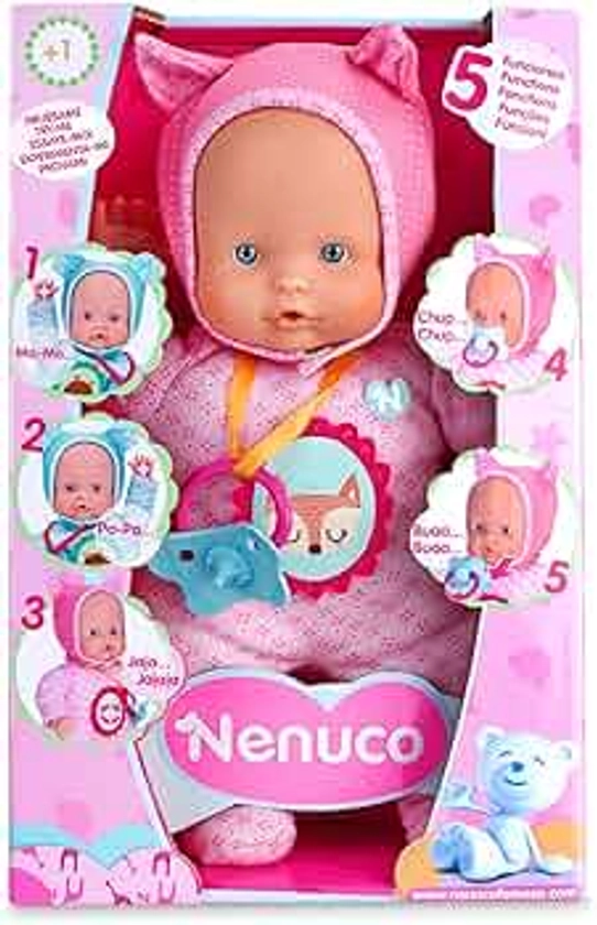 NENUCO, Poupon avec 5 fonctions sonores, modèle Rose, corps souple, 30 cm, Jouets pour enfants à partir de 12 mois, GIOCHI PREZIOSI, NEN01