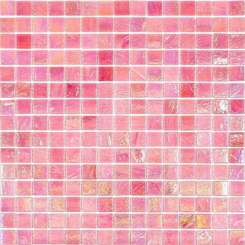 Pearly Swirled Pink Squares Glass Pool Tile Sample