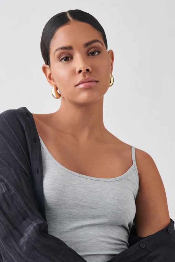 Basic strap singlet - Grey - Women - Gina Tricot