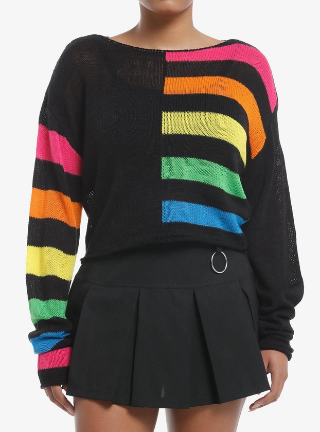 Social Collision Split Rainbow Boxy Knit Sweater