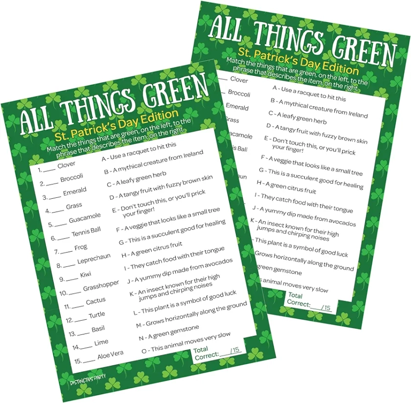 DISTINCTIVS St. Patrick's Day All Things Green Classroom Party Game - 25 Player Cards