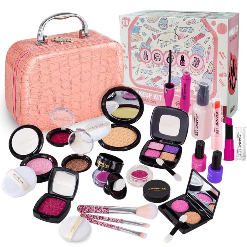 Pretend Makeup Play Set for Girls, Fake Makeup Kit with Cosmetic Bag for Kids, Beauty Kit Role Play Toys with Mirror, Cosmetic Toys Makeup Pretend Play Toys