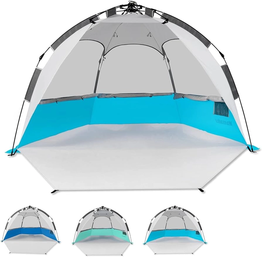 Mansader Pop Up Beach Tent for 5-6 Person, Pop Up Tent with UPF 50+ UV Protection, Waterproof Beach Tent Lightweight Easy Setup Light Blue