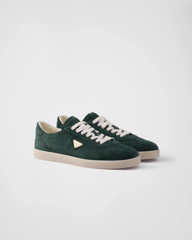 Sneakers En Veau Velours Lane Vert Bouteille | PRADA