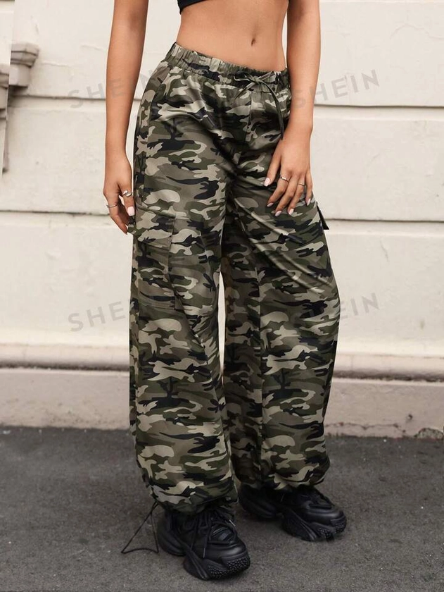 SHEIN EZwear Lange Gewebte Camouflage-druckhose Für Damen