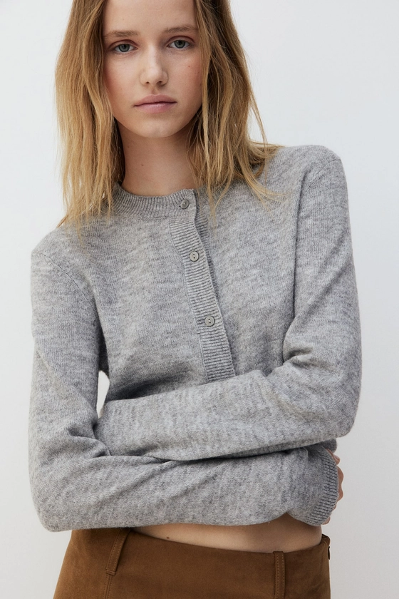 Fine-knit cardigan - Round neck - Long sleeve - Grey marl - Ladies | H&M GB