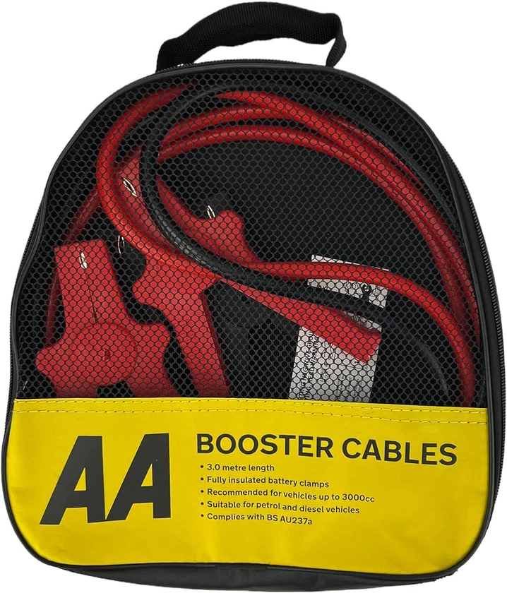 Câbles de démarrage isolés AA AA4550 - Pour moteurs essence/diesel jusqu'à 3000 cc, câble de 3 m, sac de rangement