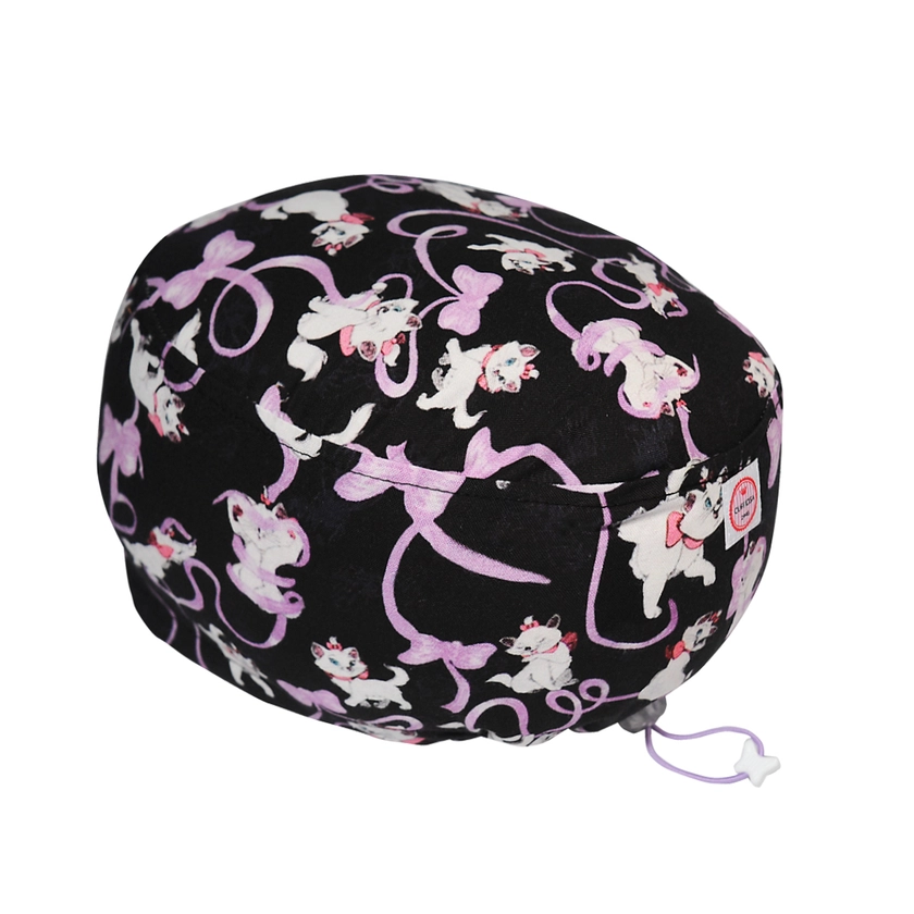 Cuffietta Minu' mini con fiocchi lilla su nero Polycotton - Cuffiosa sito ufficiale