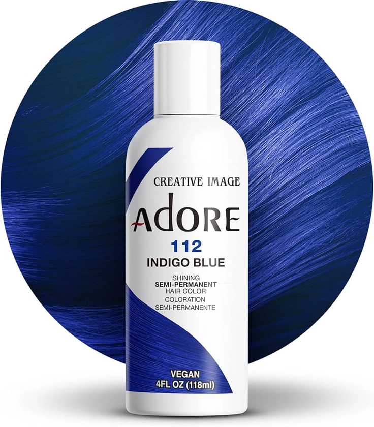 Amazon | (120ml (2 Pack), 112 Indigo Blue) - RINSE OUT SEMI-PERMANENT HAIR COLOUR RAGING INDIGO BLUE (112) 118ML | ADORE(アドーア) | おしゃれ染め 通販