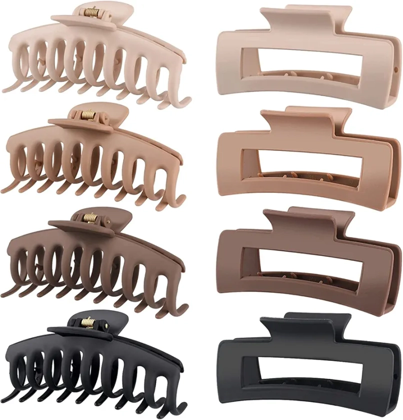 Hold Me Tight 8 Pack 4.1 Inch Large Hair Claw Clips for Women Hair Clips Thin Thick Curly Hair 90’s Strong Big Grip Matte Banana Clips with Strong Jaws for girls, ladies (Light)