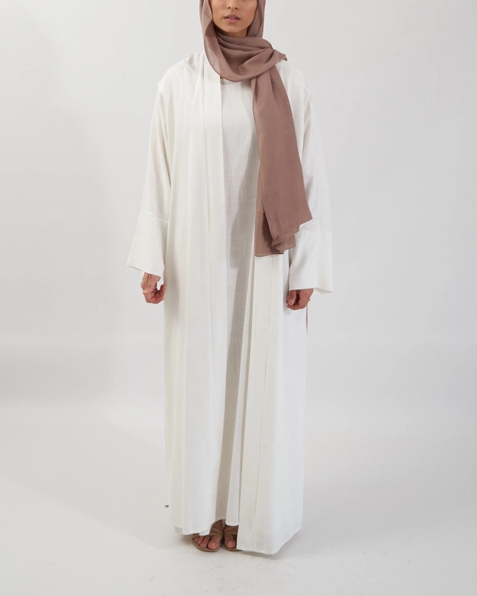 2PC Aya Linen Abaya Set - White