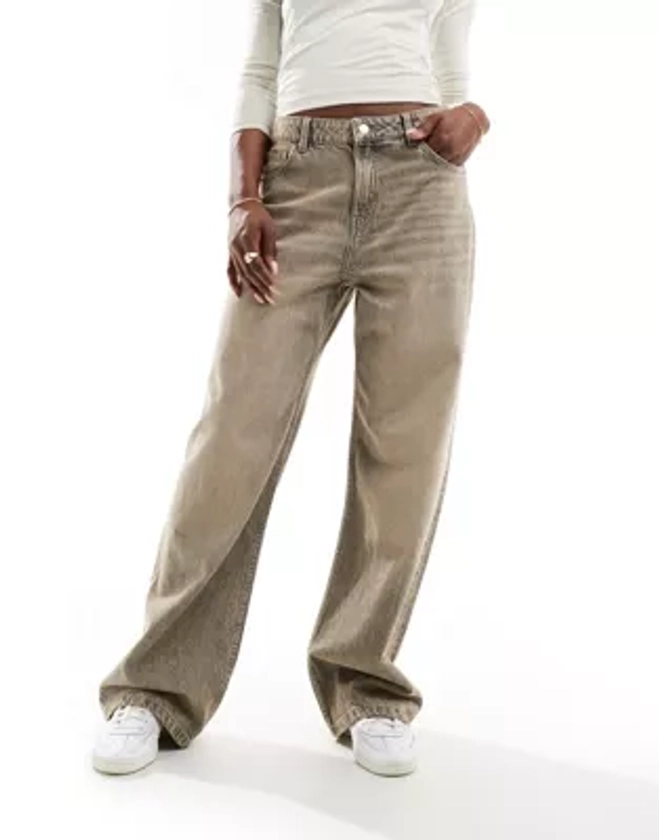 Bershka baggy wide leg jeans in washed brown
