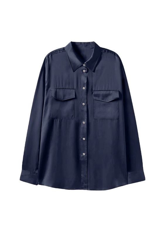 Boyfriend Silk Utility Shirt - French Navy Blue by Anaphe